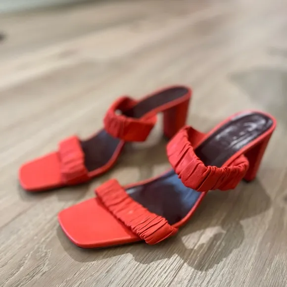 STAUD Frankie Rushed Slide Sandal - Color Scarlet, Size 10.5