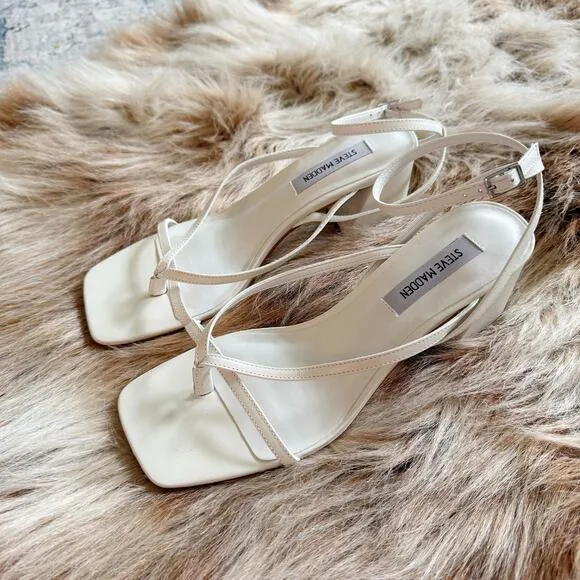 Steve Madden Alaina Strappy Block Heel Sandals in White Leather Size 8
