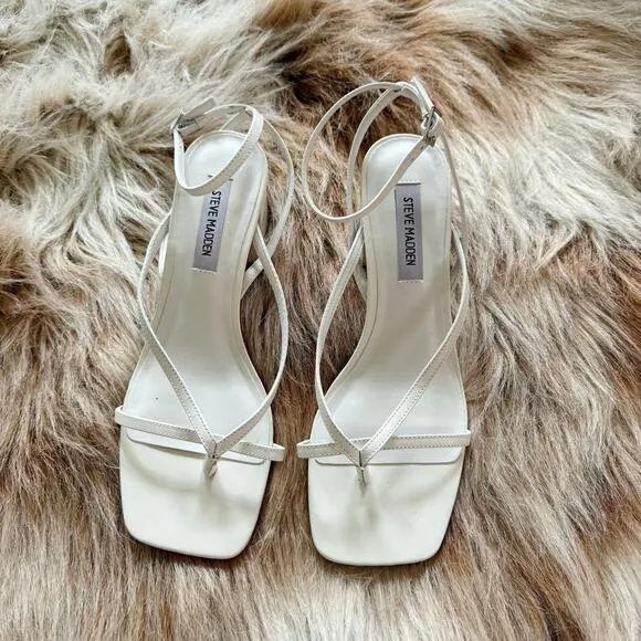 Steve Madden Alaina Strappy Block Heel Sandals in White Leather Size 8