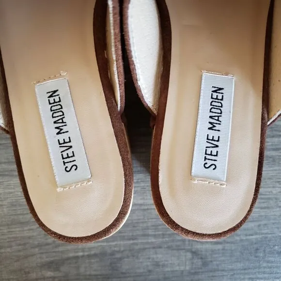 Steve Madden Brooklyn Suede Wooden Clog Mules Studded Brown Y2K Size Women's 7.5