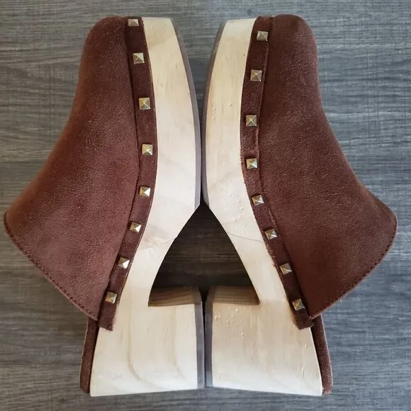 Steve Madden Brooklyn Suede Wooden Clog Mules Studded Brown Y2K Size Women's 7.5