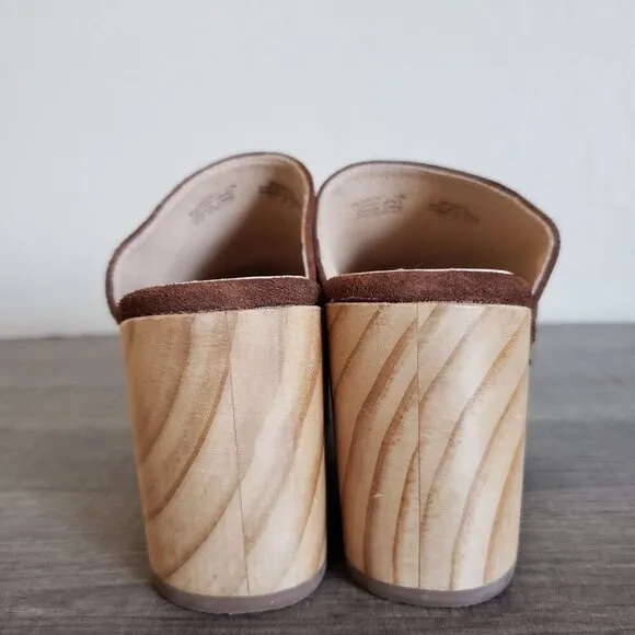 Steve Madden Brooklyn Suede Wooden Clog Mules Studded Brown Y2K Size Women's 7.5