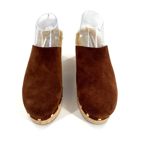 Steve Madden Brooklyn Womens Studded Platform Clogs Sz 9.5 Mules Brown Suede