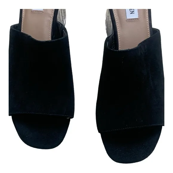 Steve Madden Dalis suede leather mules clear acrylic block heels 11 Like new