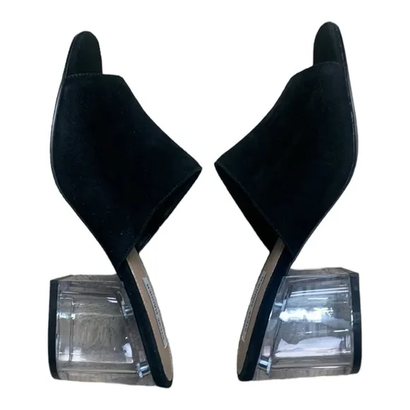 Steve Madden Dalis suede leather mules clear acrylic block heels 11 Like new
