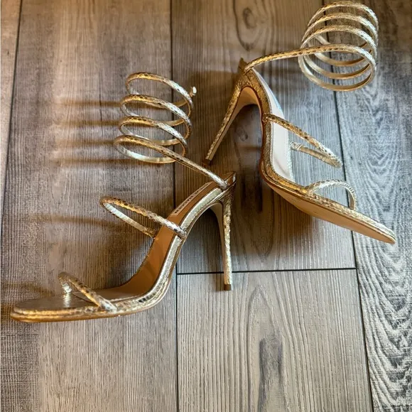 Steve Madden Exotics Snake Skin Gold Strappy Heels