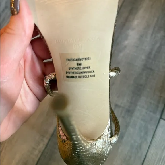 Steve Madden Exotics Snake Skin Gold Strappy Heels