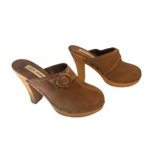 Steve madden FARIS vintage 90's Y2K brown suede clogs mules wooden heels 7