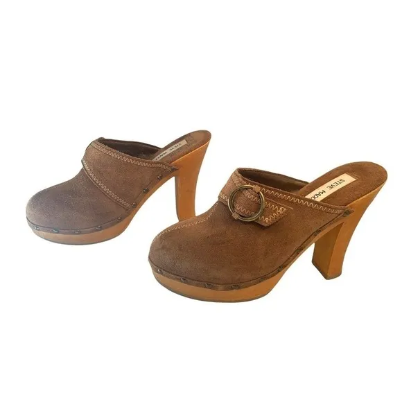 Steve madden FARIS vintage 90's Y2K brown suede clogs mules wooden heels 7