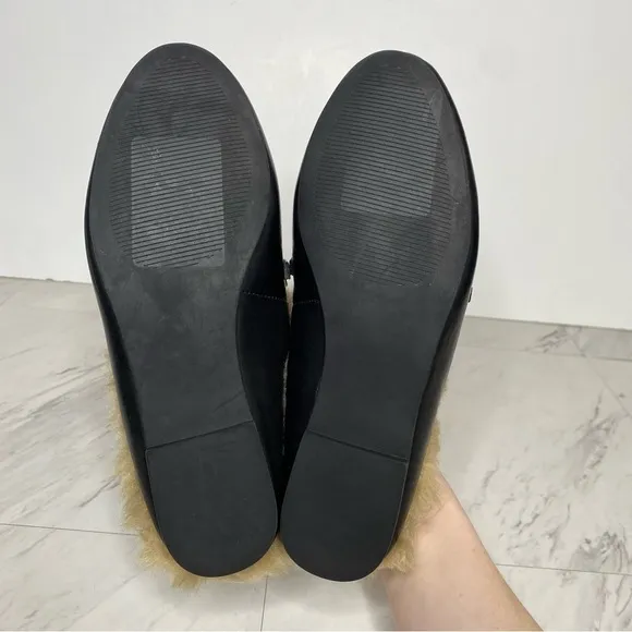 Steve Madden Feletti Black Leather Faux Fur Mule 6M