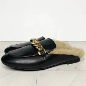 Steve Madden Feletti Black Leather Faux Fur Mule 6M