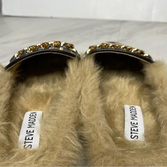 Steve Madden Feletti Black Leather Faux Fur Mule 6M