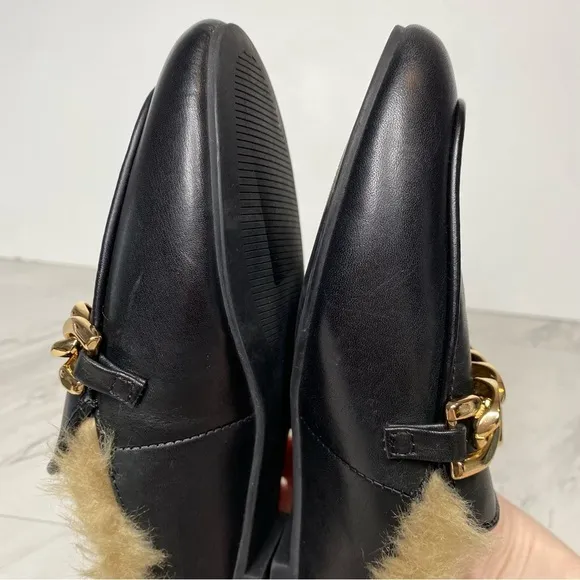 Steve Madden Feletti Black Leather Faux Fur Mule 6M
