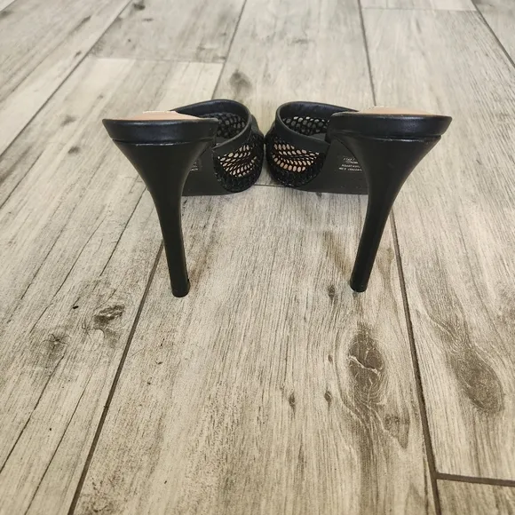 Steve Madden Fishnet Mesh Heels Mules Peep Toe Slip-on Black Sexy Witchy 6.5