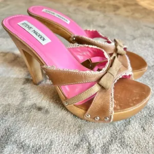 Steve Madden Luckii vintage open toe sandal platform heels y2k Brown Leather Sz8