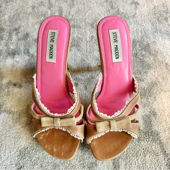 Steve Madden Luckii vintage open toe sandal platform heels y2k Brown Leather Sz8