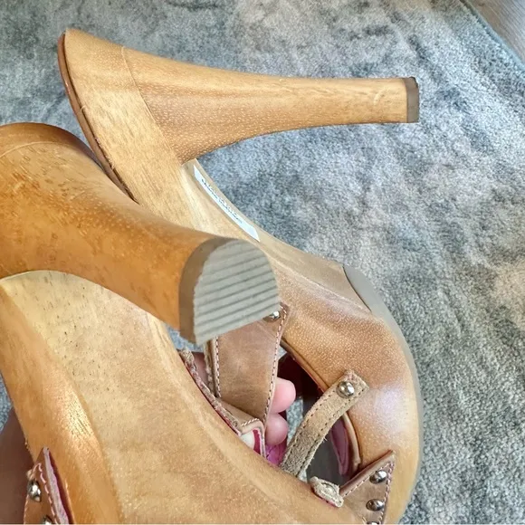 Steve Madden Luckii vintage open toe sandal platform heels y2k Brown Leather Sz8