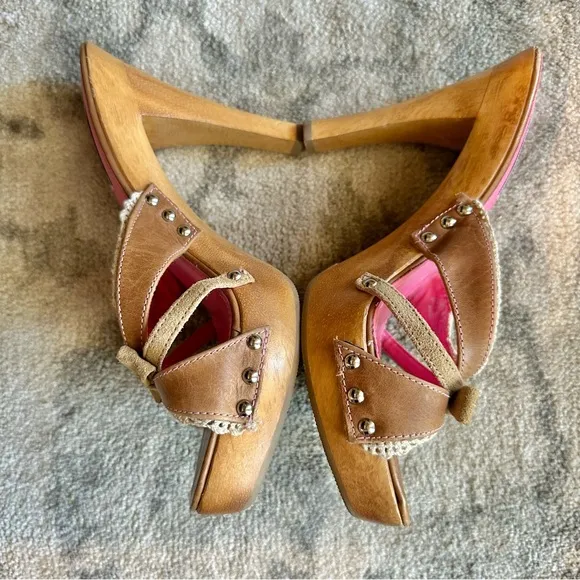 Steve Madden Luckii vintage open toe sandal platform heels y2k Brown Leather Sz8
