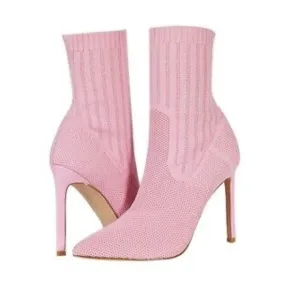 Steve Madden Pink Knit Pointed Toe Sock Booties Stiletto 4.5&quot; High Heels Sz 7.5