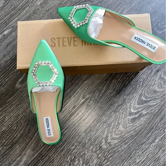 STEVE MADDEN Rhinestone Kitten Heel Mules