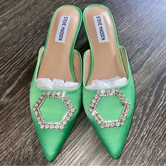 STEVE MADDEN Rhinestone Kitten Heel Mules