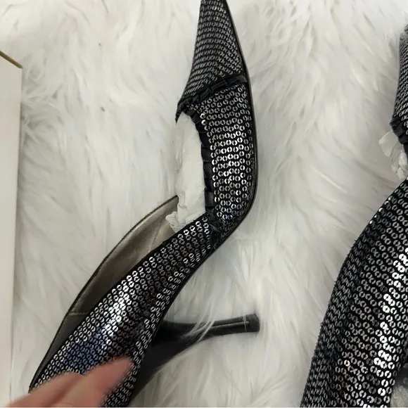 Steve Madden Silver Sequin with Lace Trim High Stiletto Pointed Toe Dress Pumps