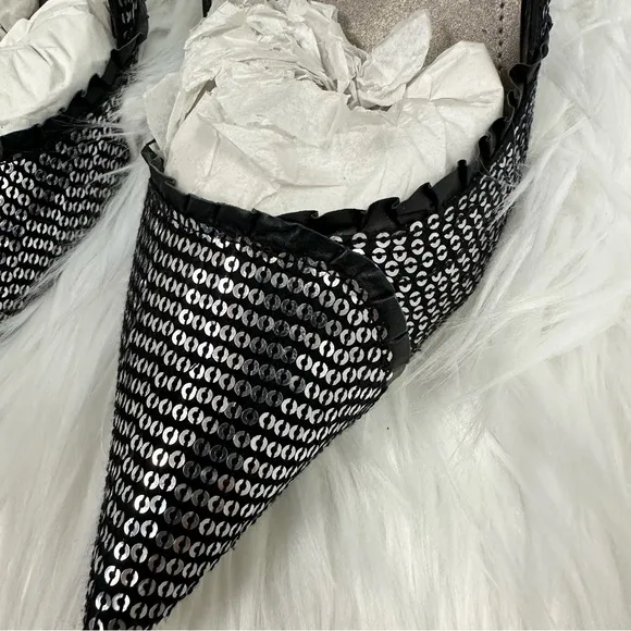 Steve Madden Silver Sequin with Lace Trim High Stiletto Pointed Toe Dress Pumps
