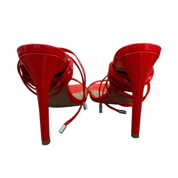 Steve Madden UpLift Red Strappy Heels Faux Patent Leather Holiday Women's Sz 10M