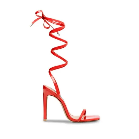 Steve Madden UpLift Red Strappy Heels Faux Patent Leather Holiday Women's Sz 10M