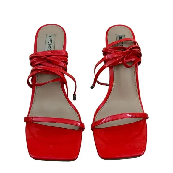 Steve Madden UpLift Red Strappy Heels Faux Patent Leather Holiday Women's Sz 10M