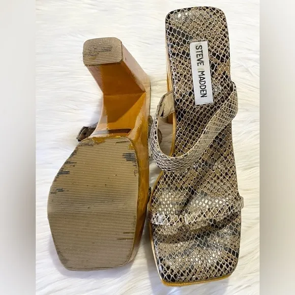 Steve Madden Vintage 90s Y2K Trixie Wood Platform Strappy Heels Brown 8