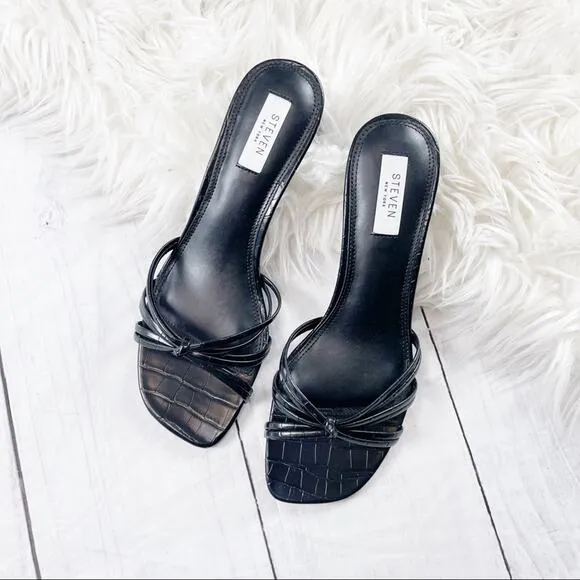 Steven Women's Ophelia Strappy Open Toe Slides Sandals in Black Croc Size 10