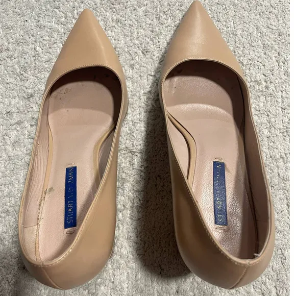 Stuart Weitzman 75 Block Pump 8 1/2 8.5 Leather Heels Pointed Toe Tan MSRP $475