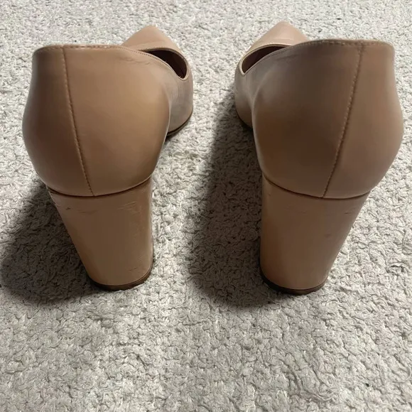 Stuart Weitzman 75 Block Pump 8 1/2 8.5 Leather Heels Pointed Toe Tan MSRP $475