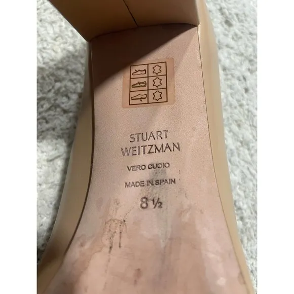 Stuart Weitzman 75 Block Pump 8 1/2 8.5 Leather Heels Pointed Toe Tan MSRP $475