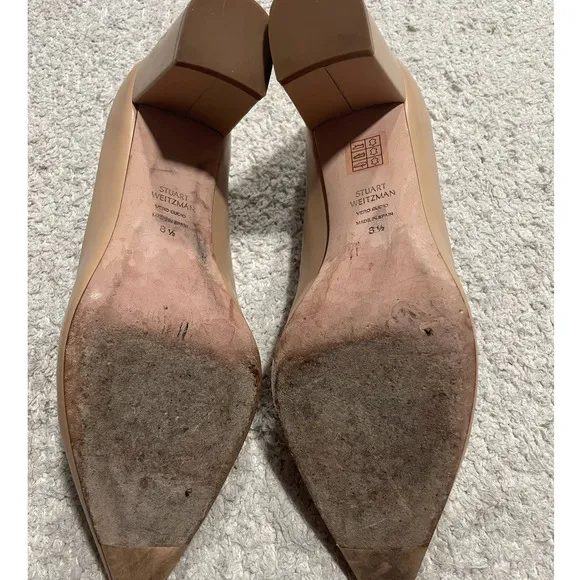 Stuart Weitzman 75 Block Pump 8 1/2 8.5 Leather Heels Pointed Toe Tan MSRP $475