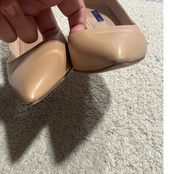 Stuart Weitzman 75 Block Pump 8 1/2 8.5 Leather Heels Pointed Toe Tan MSRP $475