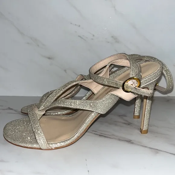 Stuart weitzman align 95 glitter strappy heels sz 6.5.    (B2)