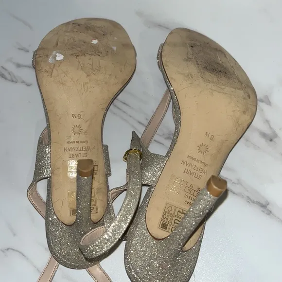Stuart weitzman align 95 glitter strappy heels sz 6.5.    (B2)