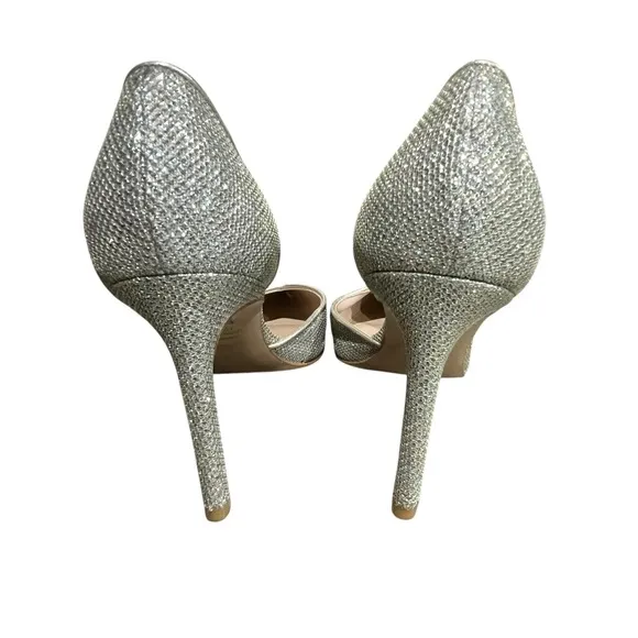 Stuart Weitzman Avenue Metallic Silver Glitter Pumps Pointed Toe Heels Sparkle
