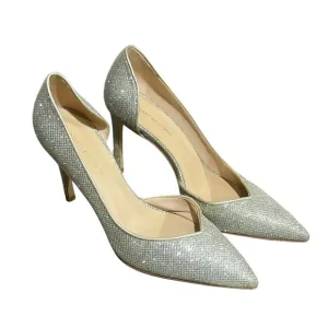 Stuart Weitzman Avenue Metallic Silver Glitter Pumps Pointed Toe Heels Sparkle