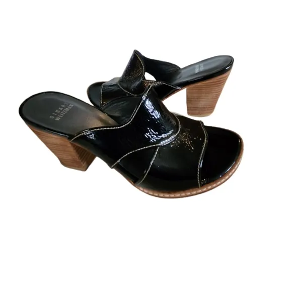 STUART WEITZMAN BLACK PATENT LEATHER MULES