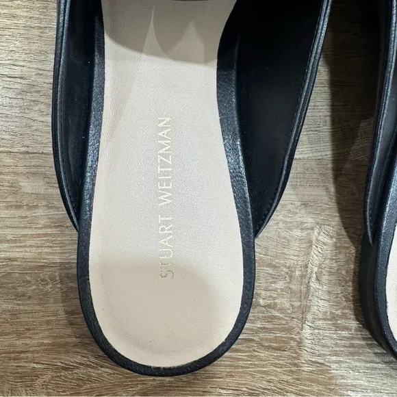 Stuart Weitzman Black Pearl Embellished Mules Leather Size 6
