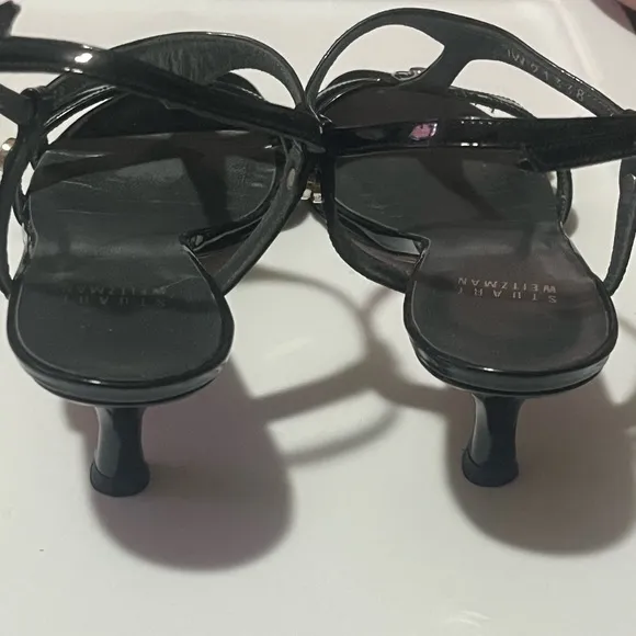 Stuart Weitzman Black Strappy Patent Leather Sandals Heels, Sz 7M