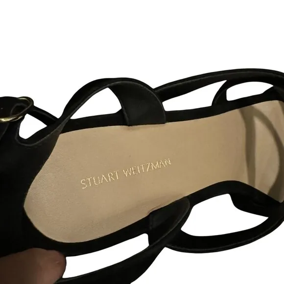Stuart Weitzman Black Suede Leather Block Heel Ankle Strappy Heel, 10 WORN ONCE