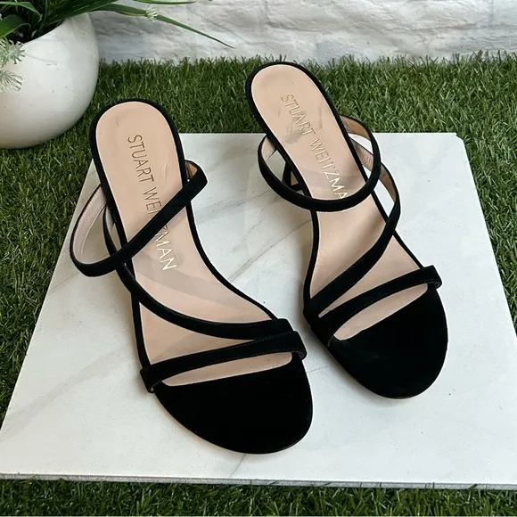 STUART WEITZMAN black suede leather sandals size 8.5