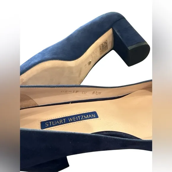 Stuart Weitzman Blue Suede Pointed 3” Heels Womens 8.5 M Made in Spain