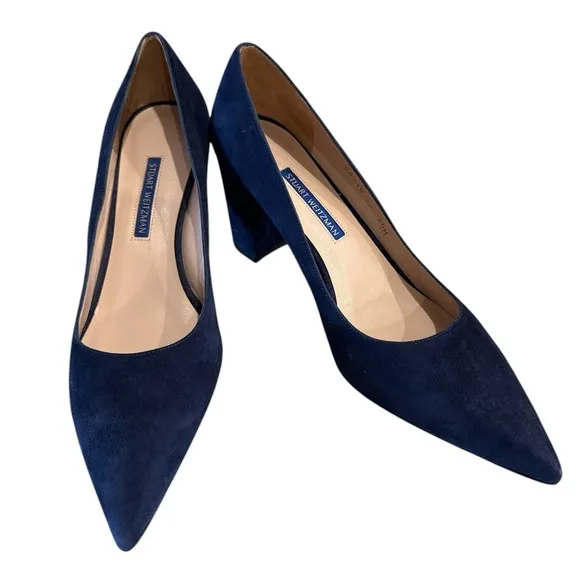 Stuart Weitzman Blue Suede Pointed 3” Heels Womens 8.5 M Made in Spain