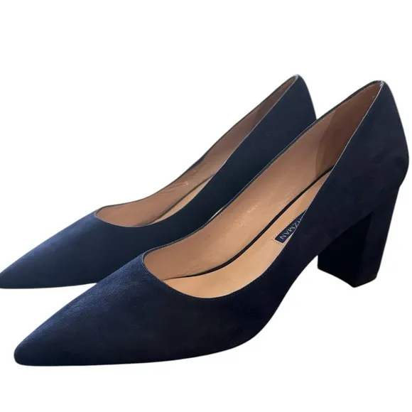 Stuart Weitzman Blue Suede Pointed 3” Heels Womens 8.5 M Made in Spain