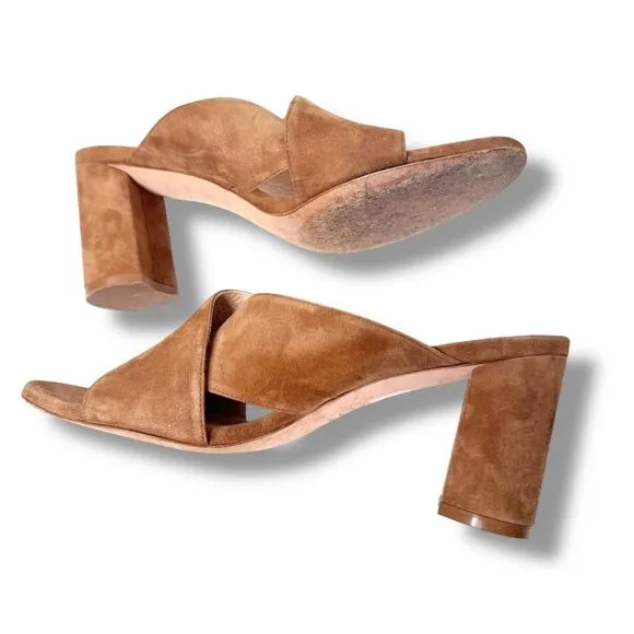 Stuart Weitzman Chestnut Brown Suede Galene Slip On Heeled Mules Women’s Size 9M